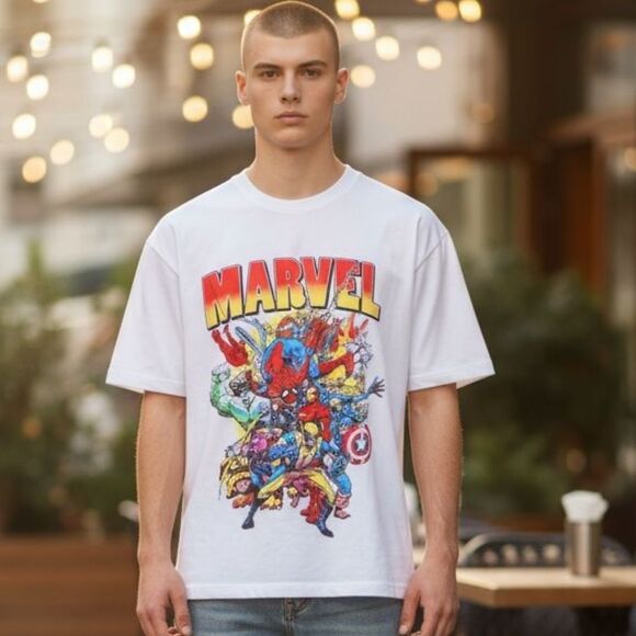 Marvel Other - Marvel White T-Shirt with Colorful Superhero Print